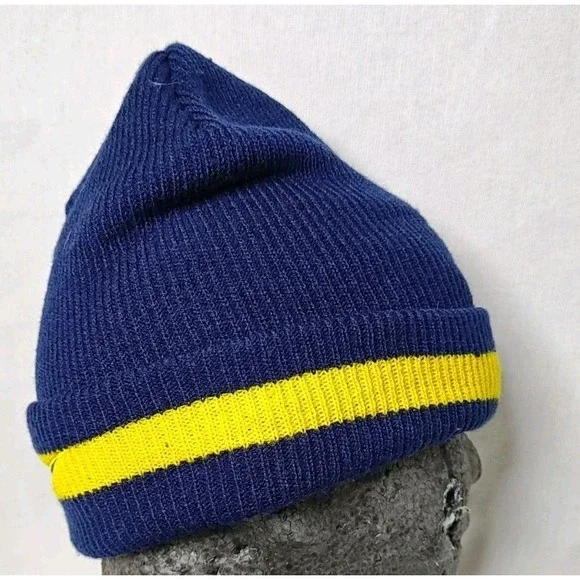 Vintage Nike 90s University Of Michigan Blue Yellow Beanie OSFM Adult Hat Cap